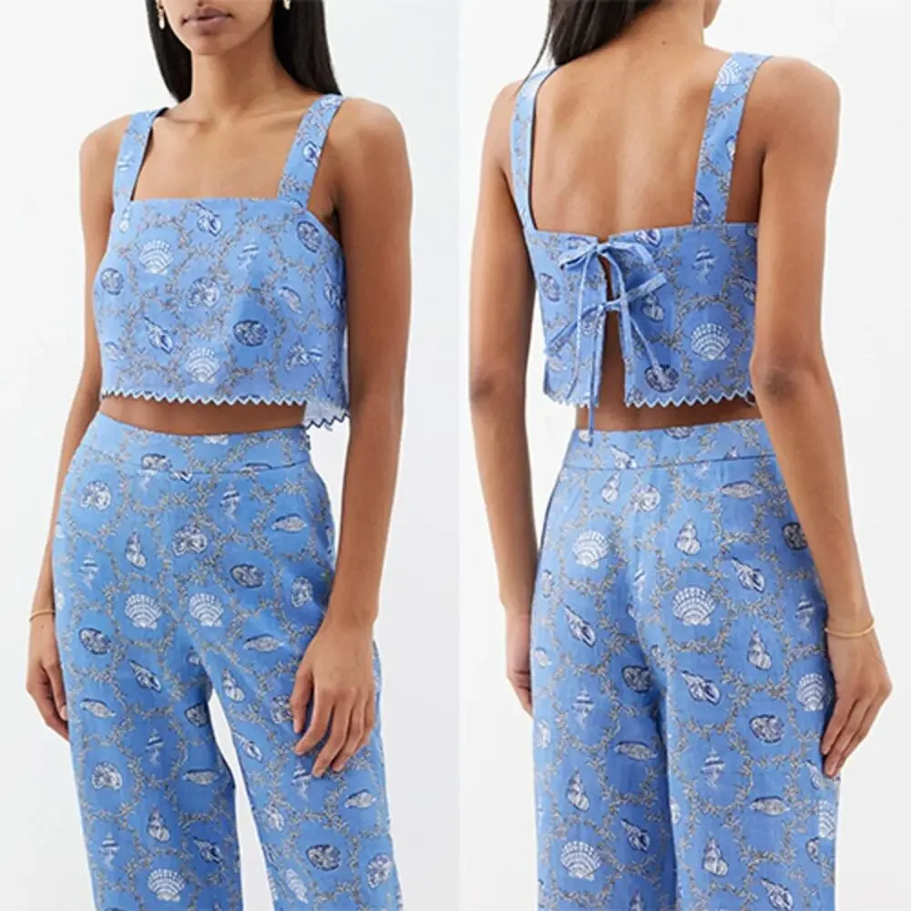 NWT Saloni Meadow Square Neckline Shell Print Twill Cami Top Women's Blue Sz: 4 - Picture 10 of 10